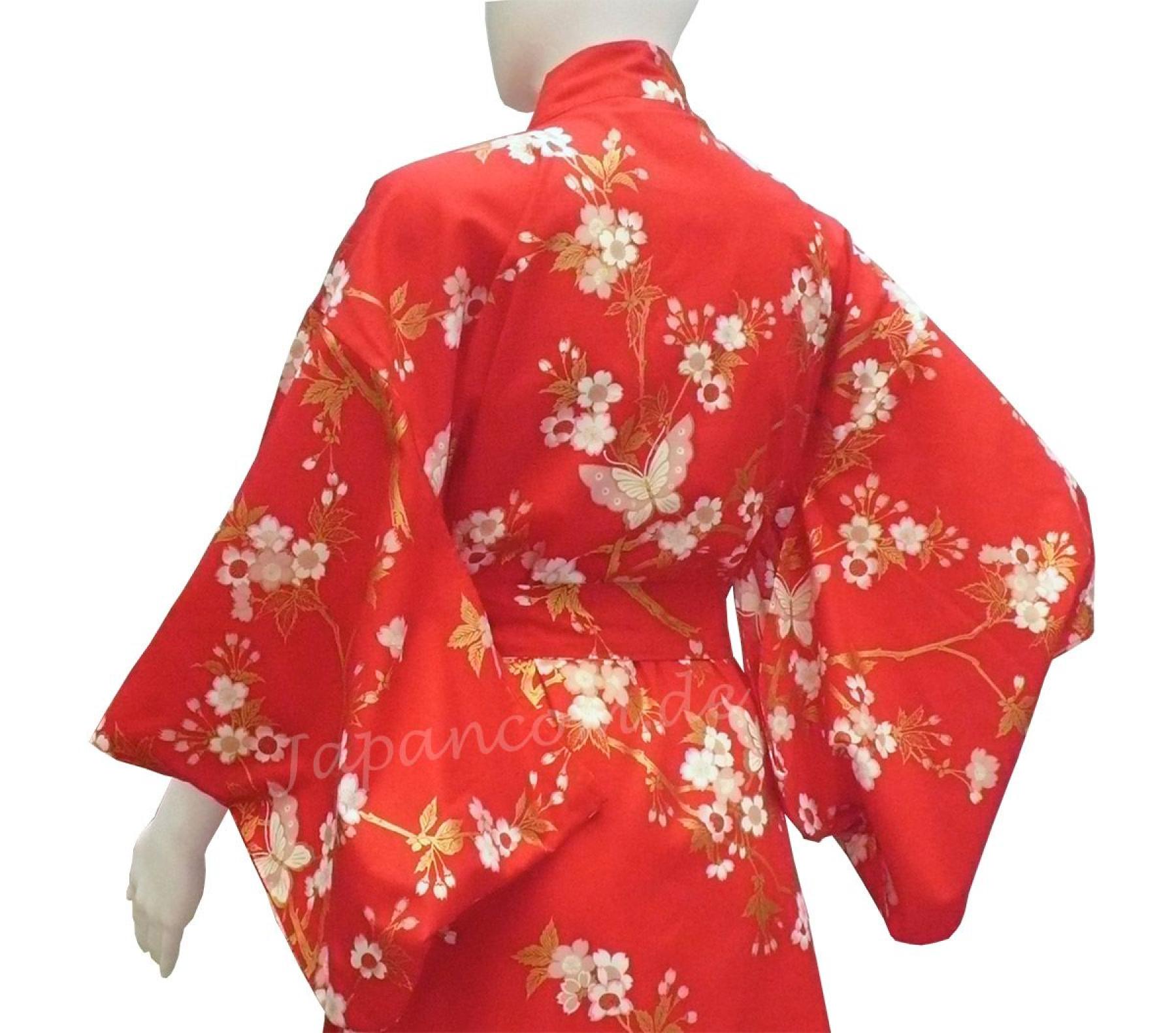 Kimono Schmetterling & Kirschblüten rot 137cm